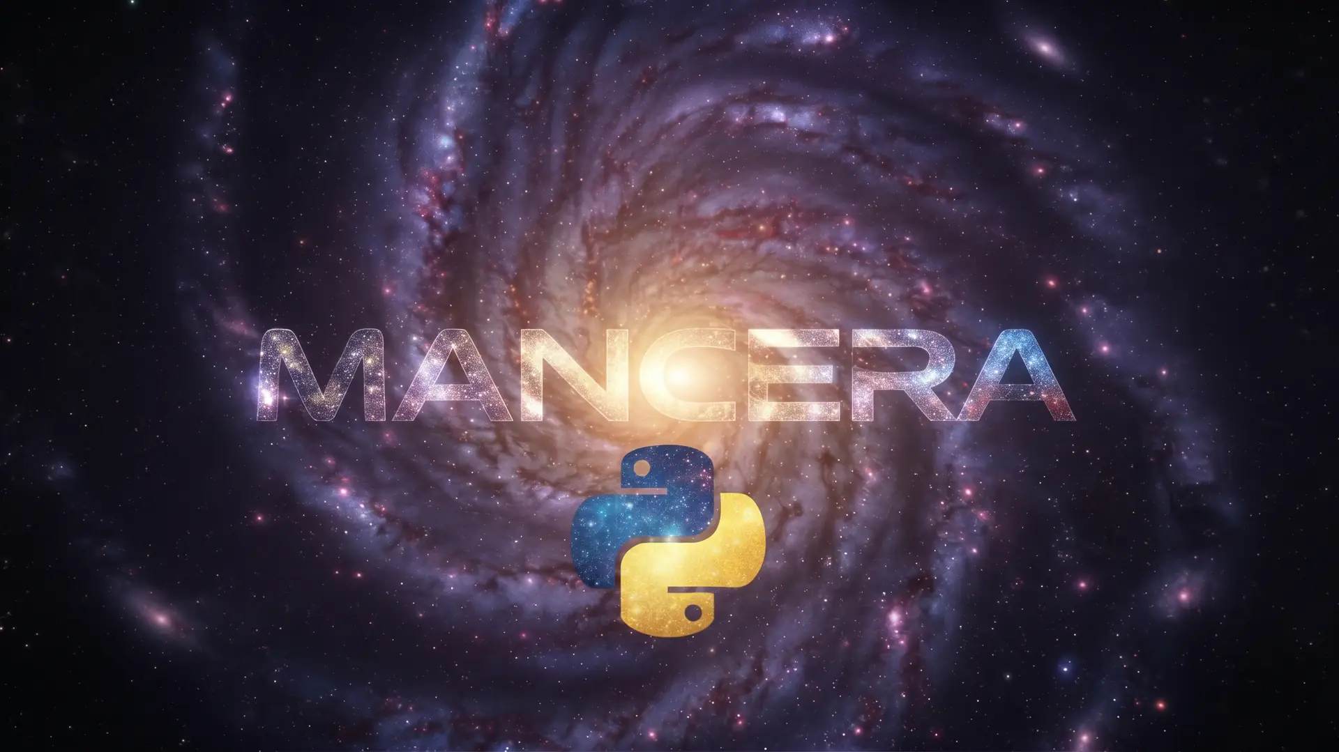 Mancera y el logo de Python sobre una galaxia